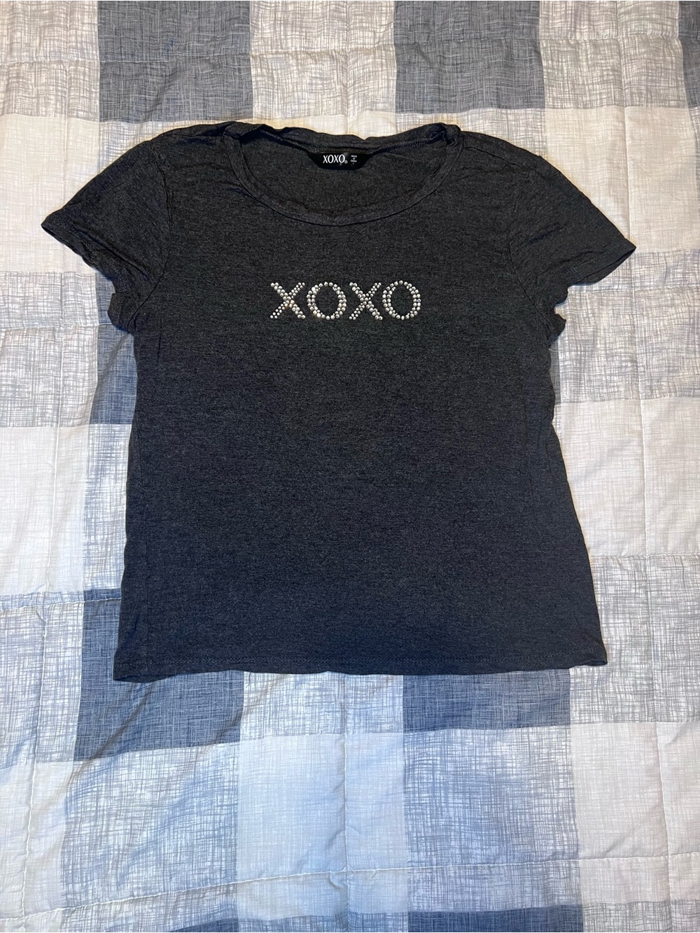XOXO Charcoal Tee with Rhinestone Logo